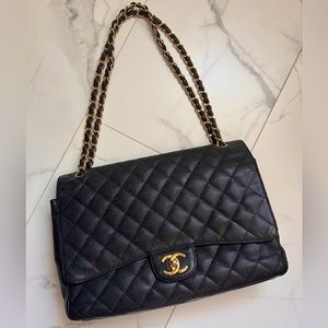 Authentic Chanel Maxi Double Flap Caviar Black